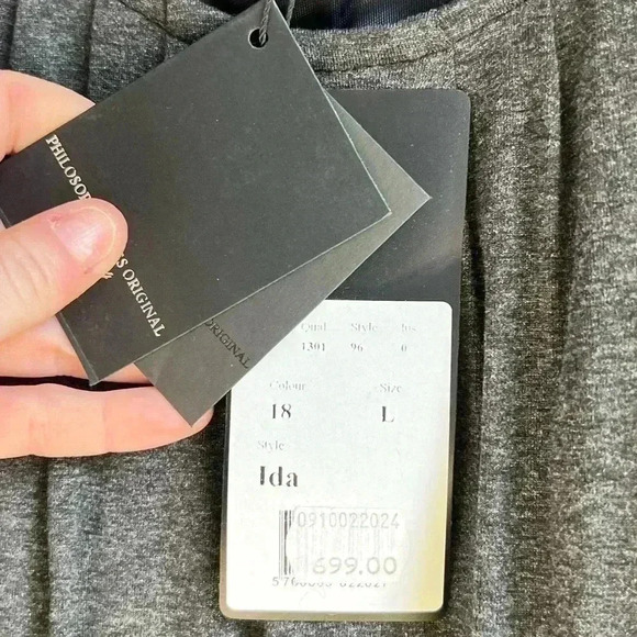 PBO Pleated Gray Ida Short Sleeve Bubble Dress Size Large NWT - Picture 9 of 11